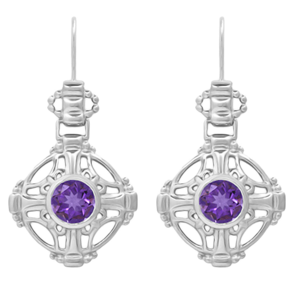 Antique Amethyst Filigree Earrings - Arts and Crafts- Sterling Silver - E174WAM
