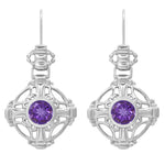 Arts and Crafts Antique Style Amethyst Filigree Drop Earrings in Sterling Silver