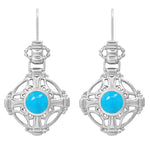Antique Style Arts and Crafts Filigree Turquoise Earrings in Sterling Silver