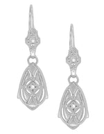 Art Deco Dangling Sterling Silver Diamond Filigree Earrings