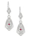 Art Deco Dangling Sterling Silver Ruby and Diamond Filigree Earrings