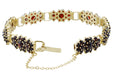 Antique Style Bohemian Garnet Cluster Link Victorian Bracelet - Yellow Gold Vermeil Over Sterling Silver