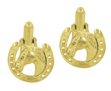 Lucky Horse and Horseshoe Cufflinks in 14 Karat Yellow Gold