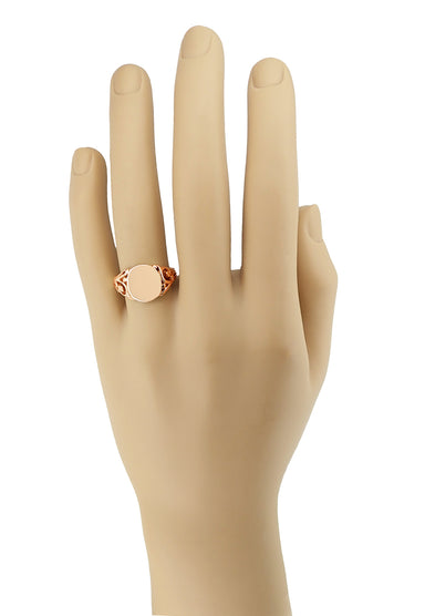 Antique Style Men's Victorian Filigree Signet Ring in 14 Karat Rose ( Pink ) Gold - alternate view