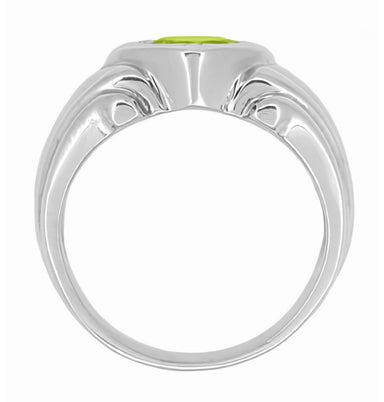 Geometric Art Deco White Gold 1.5 Carat Natural Peridot Ring for a Man - alternate view