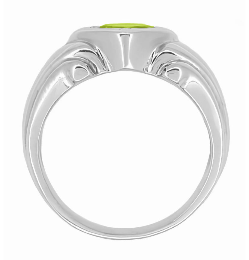 Geometric Art Deco White Gold 1.5 Carat Natural Peridot Ring for a Man - Item: MR112WPER - Image: 2