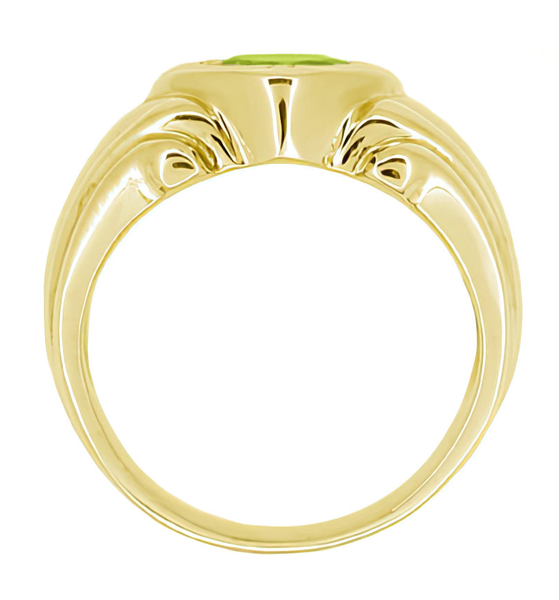 Free Form Art Deco Men's Peridot Ring in 14 Karat Yellow Gold - Item: MR112YPER - Image: 2