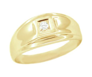 Yellow Gold Men's 1950's Retro Moderne Diamond Ring