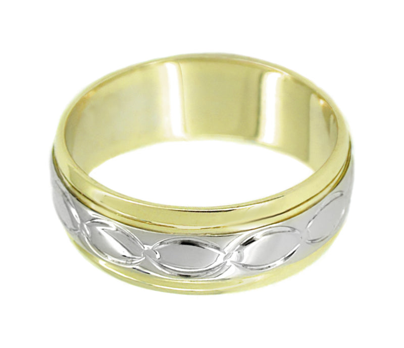 Men's Antique Eternity Ovals Wedding Band Ring in 14 Karat Yellow and White Gold - Item: MWR105 - Image: 2