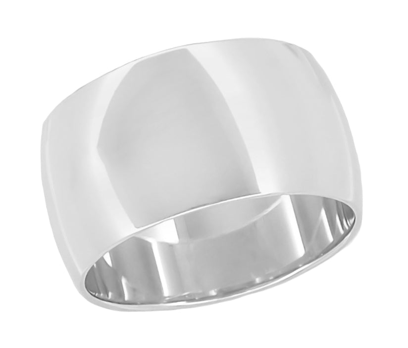 10 mm Domed Wedding Band Wide Ring in 14K White Gold — Antique