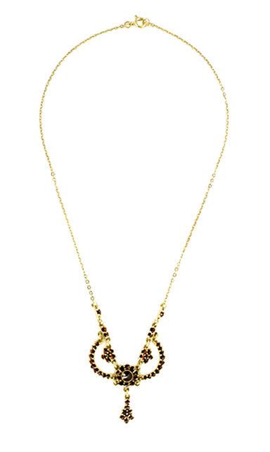 Victorian Bohemian Garnet Teardrop Necklace in Sterling Silver and Yellow Gold Vermeil - alternate view