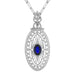 Art Deco Filigree Oval Blue Sapphire Pendant Necklace in Sterling Silver