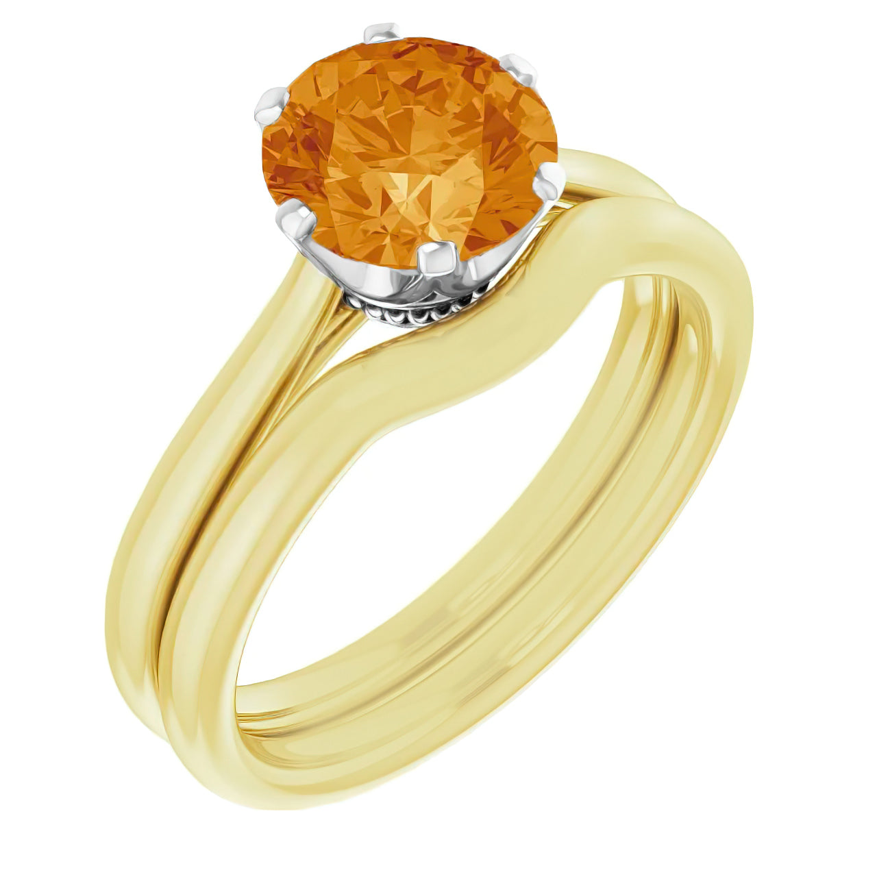 R102 Citrine Solitaire Engagement Ring with Matching Yellow Gold Hugger Band - R102