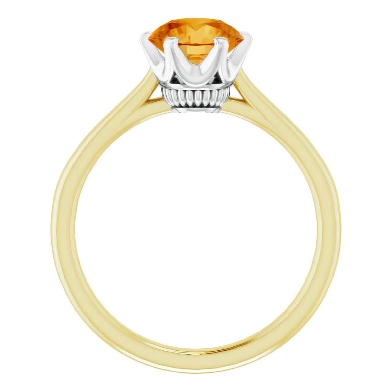 Heirloom Crown Citrine Solitaire Engagement Ring in 14 Karat Yellow and White Gold Mixed Metals