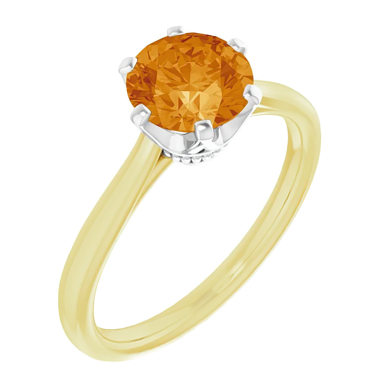 R102 1950s Vintage Solitaire Citrine Engagement Ring in Yellow and White Gold Two Tone