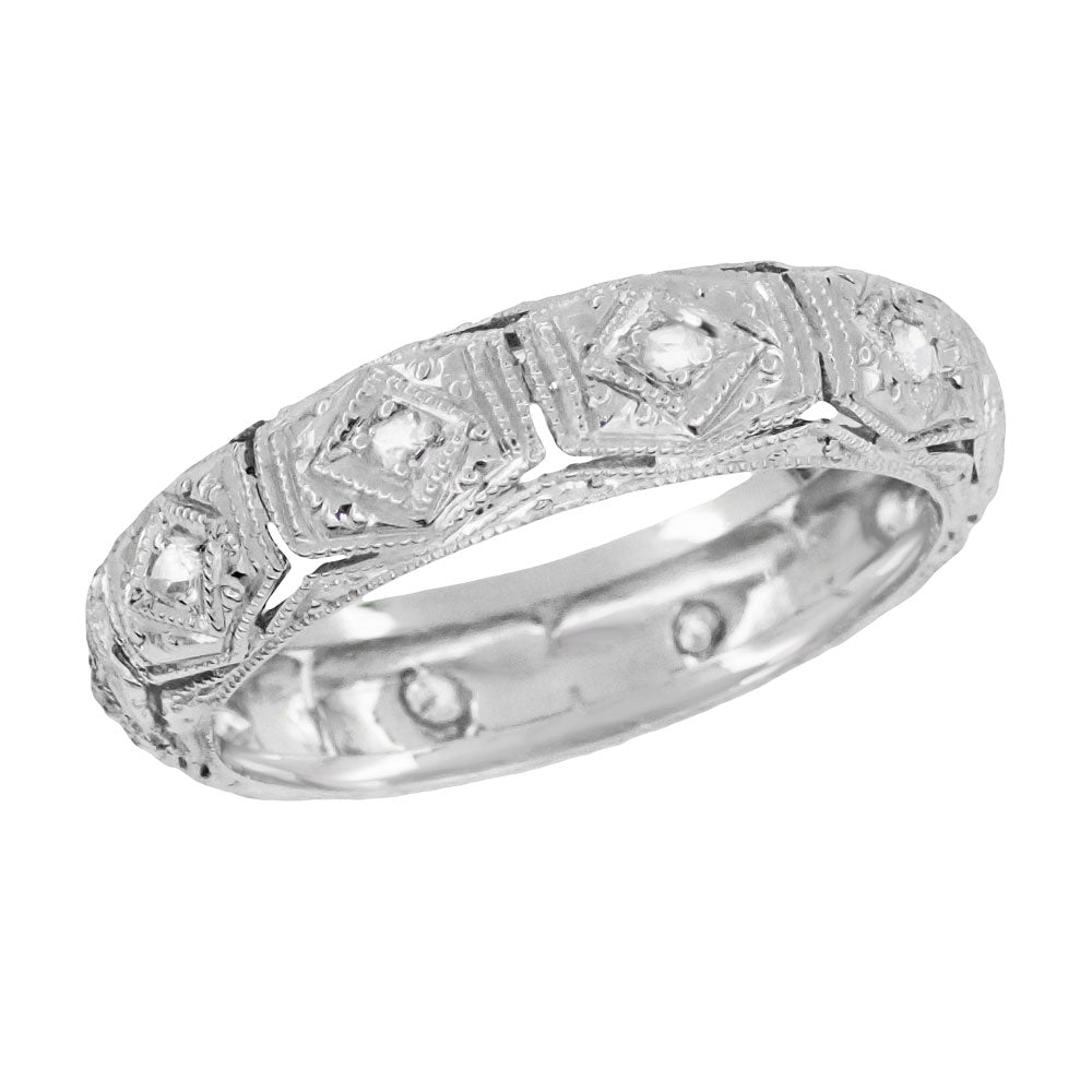 Art Deco Cheshire Filigree Vintage Diamond Wedding Band in Platinum - Size 7 3/4