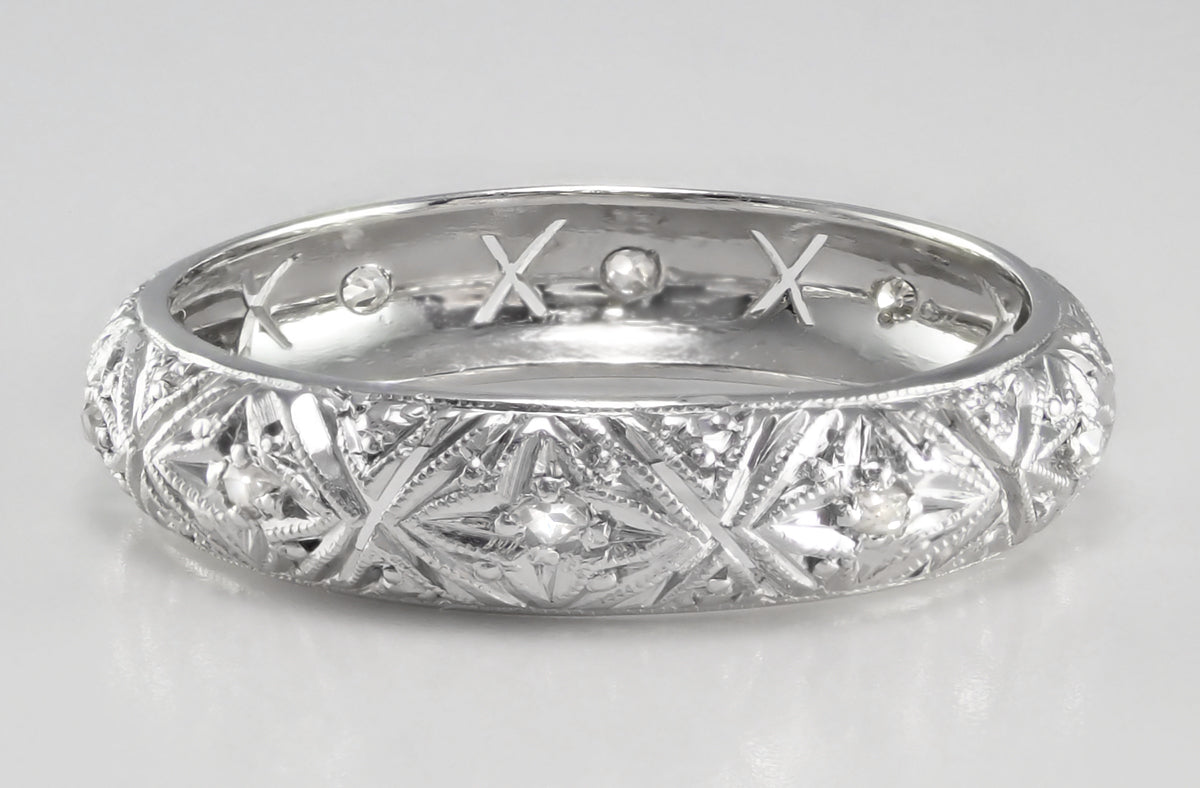 Art Deco Burnside Antique Heirloom Rose Cut Diamond Wedding Ring in Platinum - Size 7.5 - Item: R1039 - Image: 2