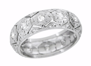 Ardsley Art Deco Honeycomb Filigree Engraved Antique Wide Diamond Wedding Ring in Platinum - Size 6.5