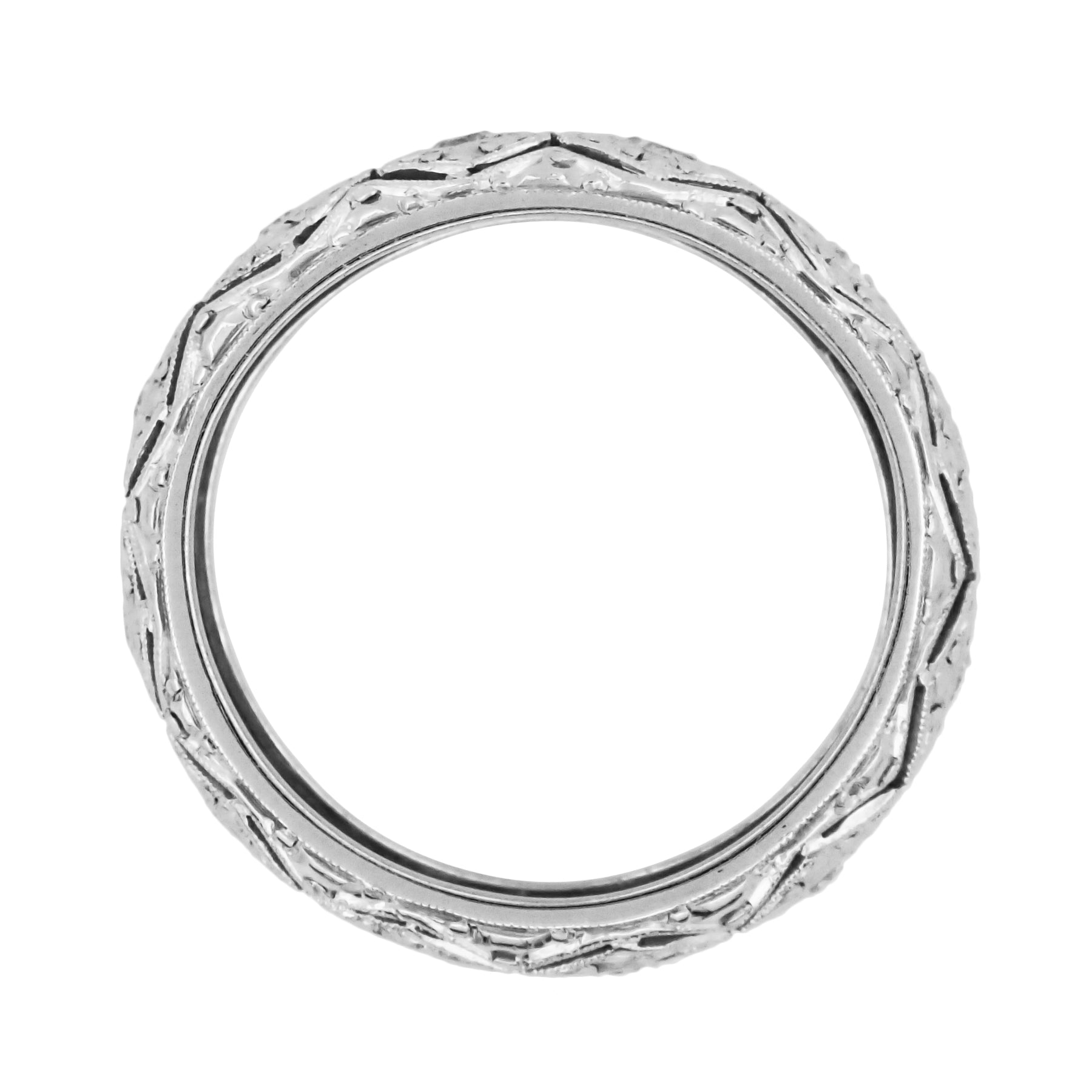 Ardsley Art Deco Honeycomb Filigree Engraved Antique Wide Diamond Wedding Ring in Platinum - Size 6.5 - Item: R1084 - Image: 2