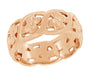 Scrolls and Flowers Mid Century Modern Filigree Wedding Ring in 14K Rose Gold - 1950s Vintage Wide Wedding Band - 7.4mm