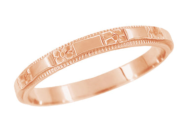 Rhexia Rose Gold Art Deco Meadow Beauty Engraved Flowers Wedding Band - R1127R