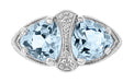Art Deco Loving Duo Filigree Blue Topaz 2 Stone Ring in 14 Karat White Gold