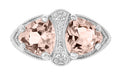 Art Deco Filigree Loving Duo East West Morganite Ring in 14 Karat White Gold