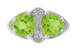 Art Deco Filigree Loving Duo Peridot Ring in 14 Karat White Gold