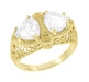 Yellow Gold Art Deco Filigree White Topaz Loving Duo Ring