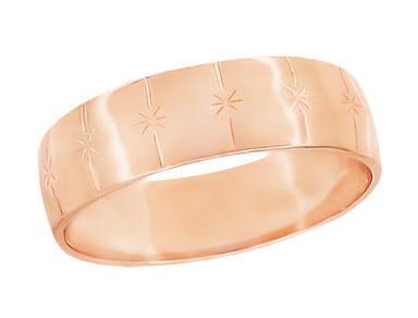 Rose Gold 6mm 1950's Radiating Starbursts Vintage Style Wedding Band