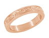 Carved Flowers and Leaves Millgrain Edge 4mm Vintage Rose Gold Wedding Band