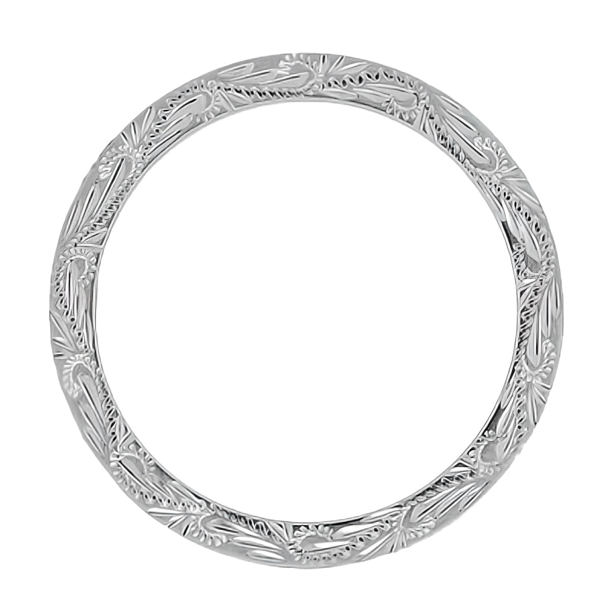 Western Carved Leaves & Scrolls 5mm Wide Platinum Vintage Style Wedding Ring - Item: R1161P - Image: 3
