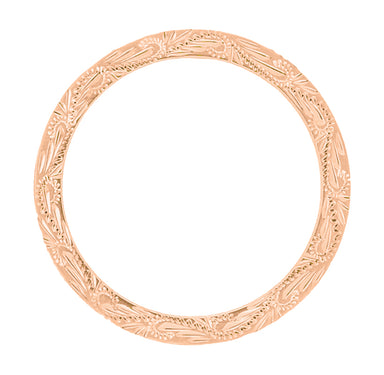 14 Karat Rose Gold 5mm Wide Western Engraved Scrolls & Leaves Vintage Style Wedding Ring - alternate view