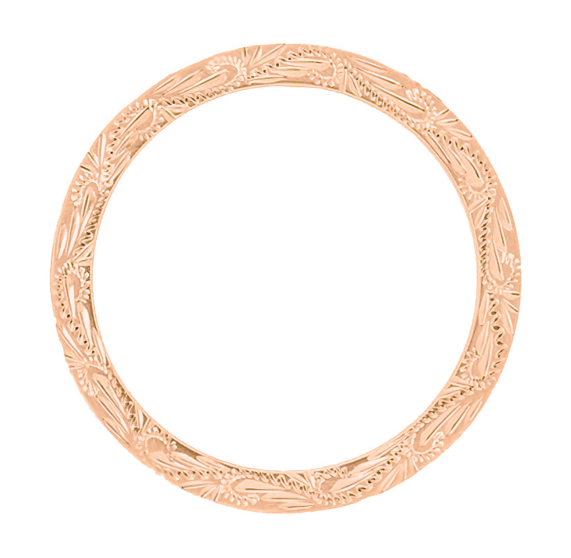 14 Karat Rose Gold 5mm Wide Western Engraved Scrolls & Leaves Vintage Style Wedding Ring - Item: R1161R - Image: 2