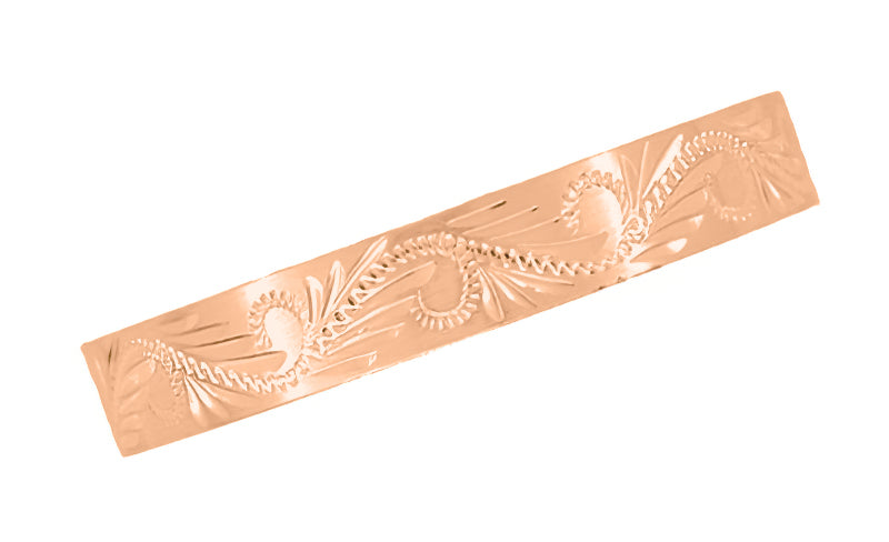 14 Karat Rose Gold 5mm Wide Western Engraved Scrolls & Leaves Vintage Style Wedding Ring - Item: R1161R - Image: 3
