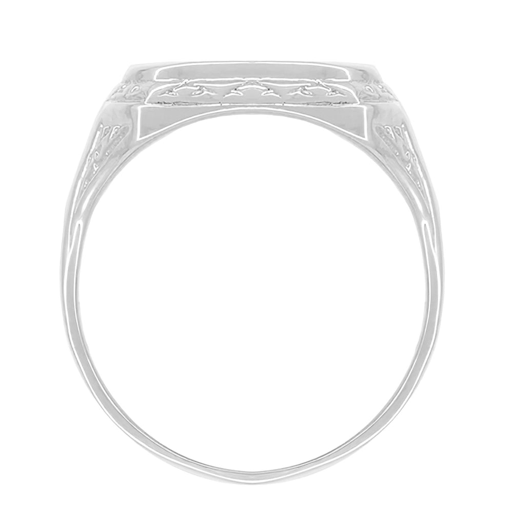 Victorian Antique Style Rectangle Seal Signet Ring in 14 Karat White Gold - Item: R1169W - Image: 2