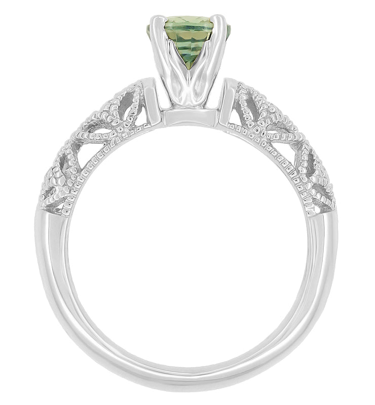 Freda Antique Inspired Filigree Green Sapphire and Diamond Engagement Ring in 14K White Gold - Item: R1190W2GS - Image: 5