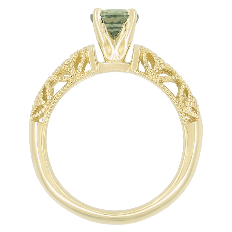 Adele Vintage Inspired Filigree Green Sapphire and Diamond Engagement Ring in 14K Yellow Gold - Item: R1190Y2GS - Image: 7