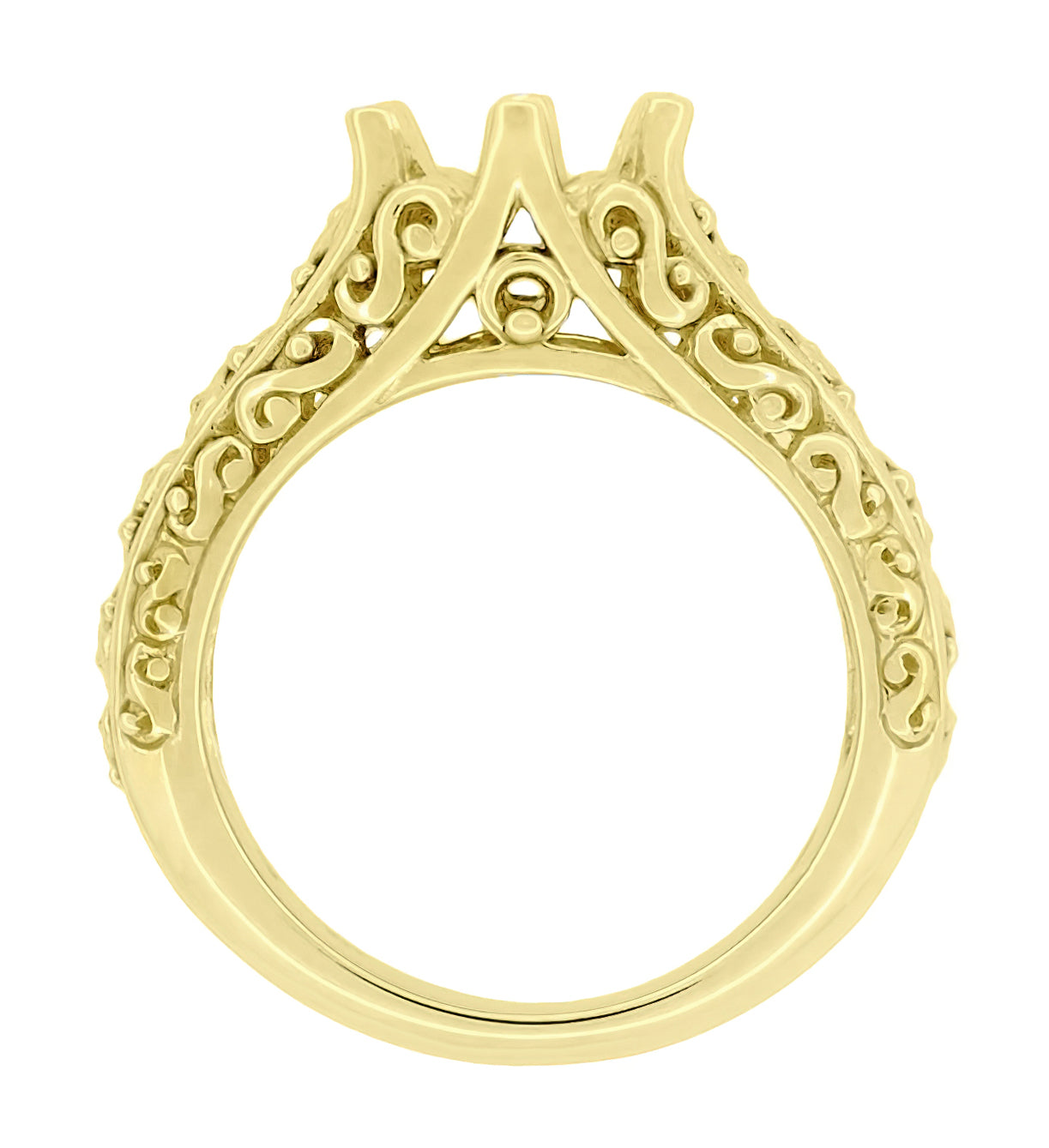 Flowing Scrolls Edwardian 14K Yellow Gold Filigree Antique Style Engagement Ring Mounting for a 1.25 - 2.00 Carat Diamond - Item: R1196Y125 - Image: 2