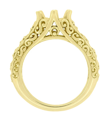 Flowing Scrolls Edwardian 14K Yellow Gold Filigree Antique Style Engagement Ring Mounting for a 1.25 - 2.00 Carat Diamond - alternate view