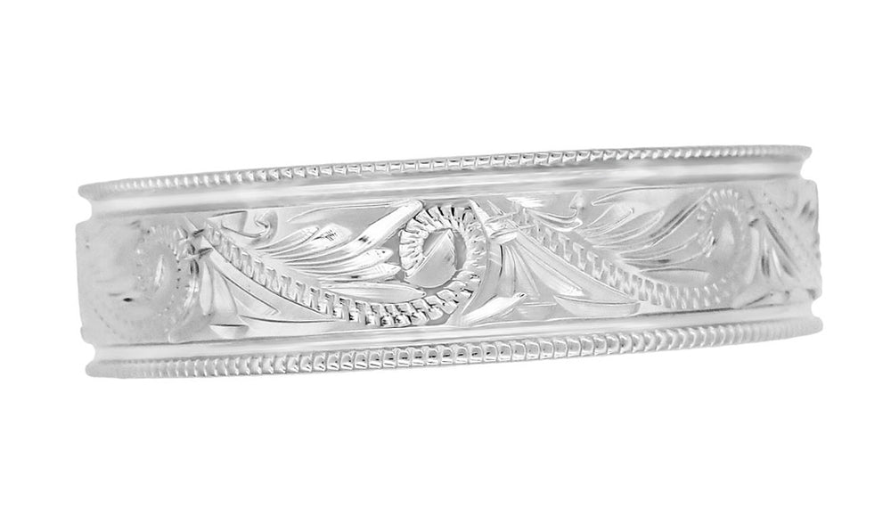 Art Deco Vintage Carved Scrolls Mens Platinum Western Wedding Band - Item: R1204P - Image: 2