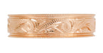 Front View of Rose Gold Men's Carved Scrolls Western Antique Wedding Band 6.5mm Wide R1204R