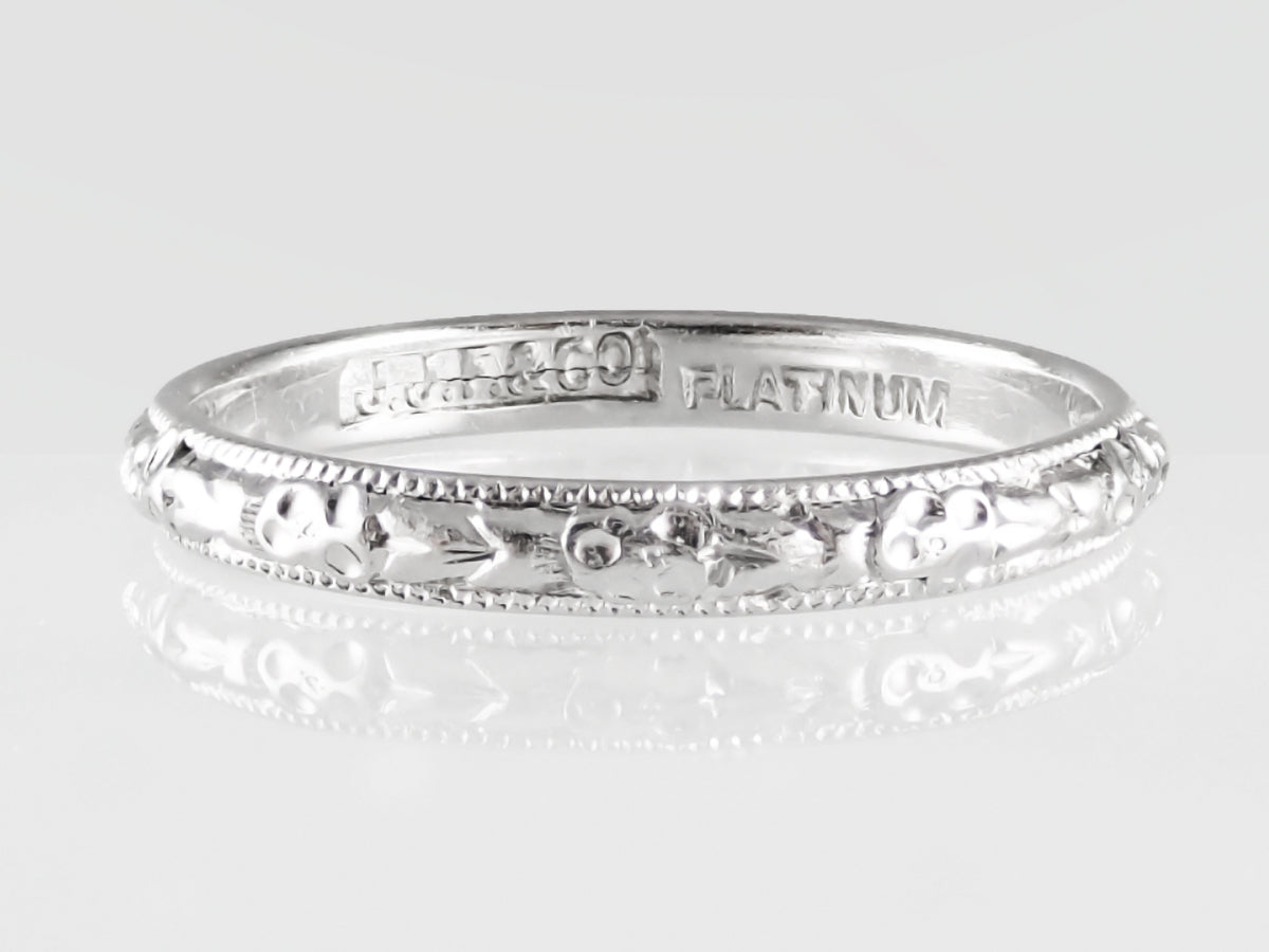 1920's Sculptured Floral Antique Wedding Ring in Platinum - Size 4.50 - Item: R1211 - Image: 2