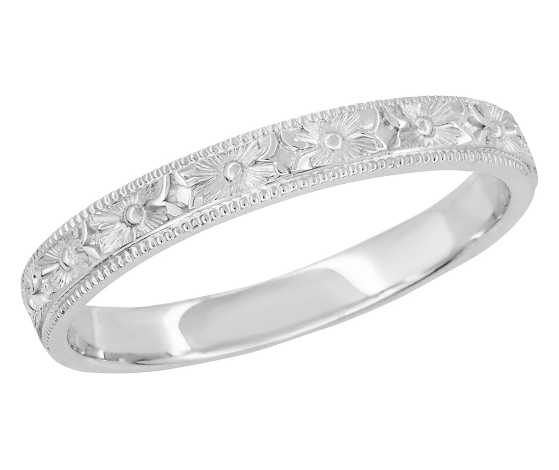Art Deco Platinum Hand Engraved Wheat Vintage Wedding Band 2.5mm Wide ...