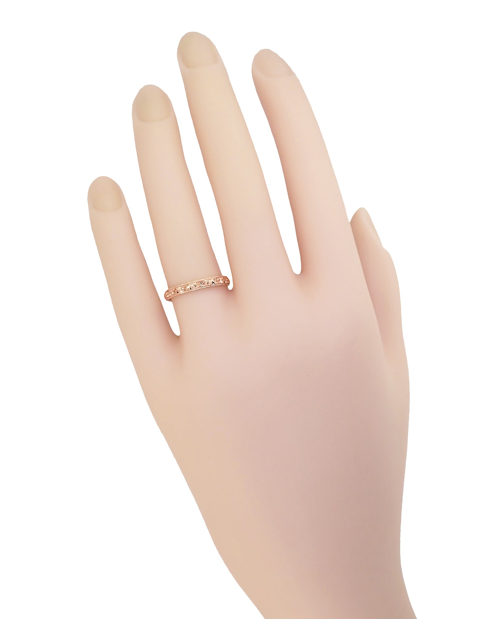 Edwardian Pansies Antique Engraved Wedding Band in 14 Karat Rose Gold - Item: R1234R - Image: 3