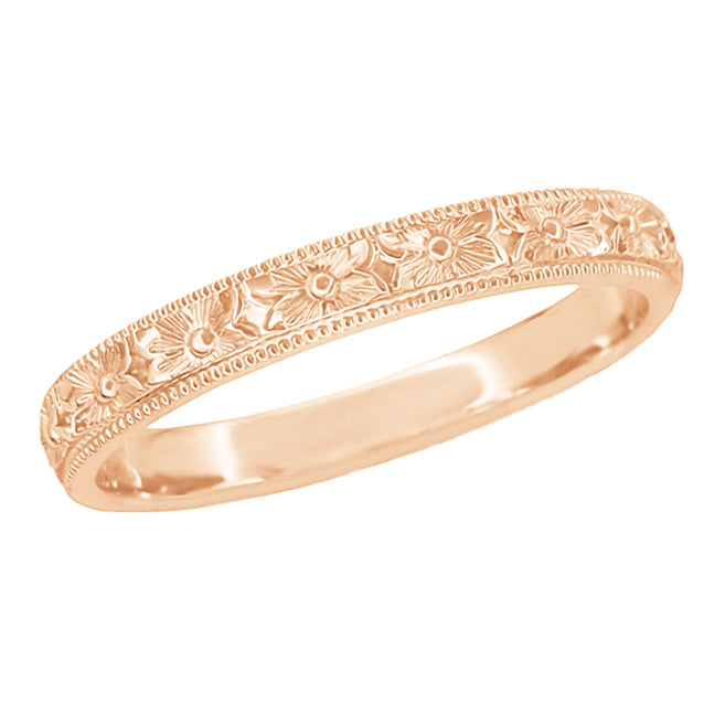 Rose Gold Vintage Wedding Band with Pansy Engraving - R1234R