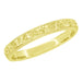 Yellow Gold Vintage Wedding Ring With Engraved Floral Pattern - Edwardian Pansy Flowers Hand Carved Band 3mm Wide - R1234Y