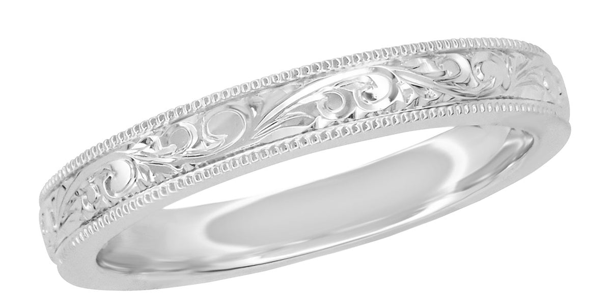 Victorian Antique Scroll Acanthus Wedding Band in Platinum - 3mm ...