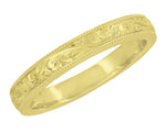Victorian Yellow Gold Acanthus Scrolls Carved Antique Style Wedding Band - 3mm Wide