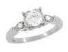 Mid Century Diamond Engagement Ring with Fish Shaped Side Silhouettes in White Gold - 1/2 Carat Center Diamond in a Square Fishtail Setting